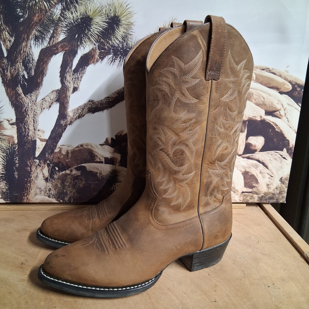 Ariat Heritage Western R-Toe Brown Leather Cowboy Boots Mens 8 D 10002204